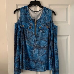 Source Unknown Blue Cold Shoulder Blouse